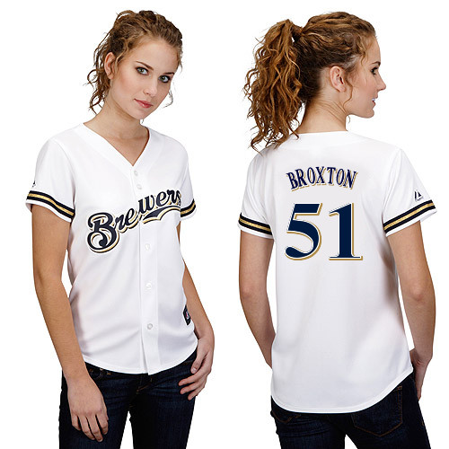 Jonathan Broxton #51 mlb Jersey-Milwaukee Brewers Women's Authentic Home White Cool Base Baseball Jersey